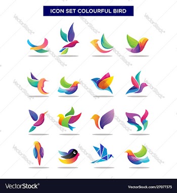 Abstract geometric birds icon set exotic colorful vector image