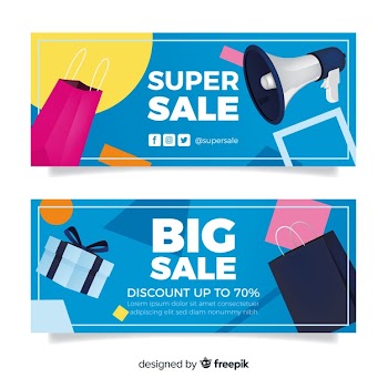Abstract geometric sales banners with realistic elements Free Vector