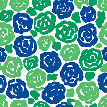 Abstract Green and Cobalt Rose Print