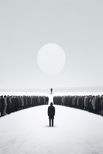 Abstract illustration: 2 mans and the crowd from 2 sides