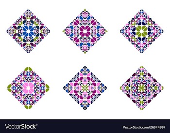 Abstract isolated ornate petal diagonal square vector image
