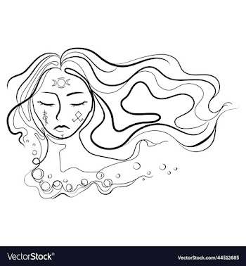 abstract line art woman portrait with long hair