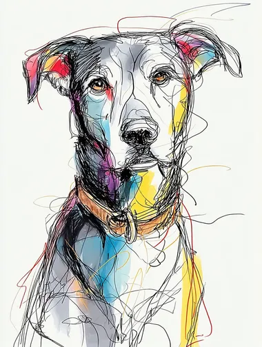 Abstract Line Drawing of a Mixed-Breed Senior Dog Abstract Line Drawing of a Mixed-Breed Senior Dog