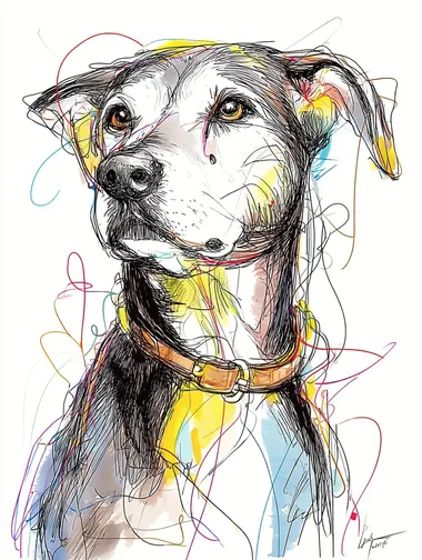 Abstract Line Drawing of a Mixed-Breed Senior Dog Abstract Line Drawing of a Mixed-Breed Senior Dog