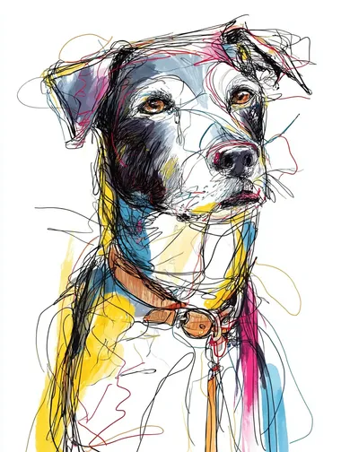 Abstract Line Drawing of a Senior Mixed-Breed Dog Abstract Line Drawing of a Senior Mixed-Breed Dog