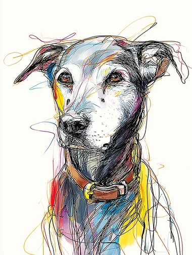 Abstract Line Drawing of a Senior Mixed Breed Dog Abstract Line Drawing of a Senior Mixed Breed Dog