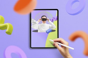 Abstract memphis tablet screen with hand | Free Photo - rawpixel