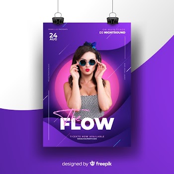 Abstract music festival poster with photo Free Vector