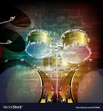 Abstract music grunge vintage background with drum vector image