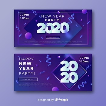 Abstract new year 2020 party banners and confetti Free Vector