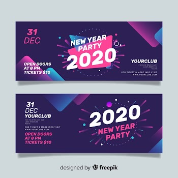 Abstract new year 2020 party banners Free Vector