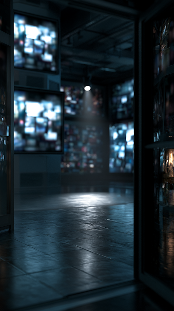 Abstract Newsroom Environment with Illuminated Central Space