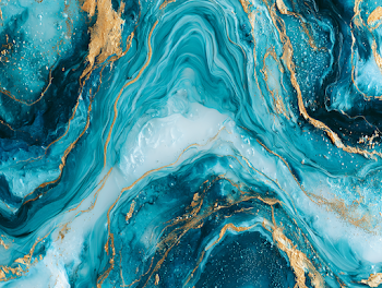 Abstract Ocean Swirl: Teal and Gold Resin Art