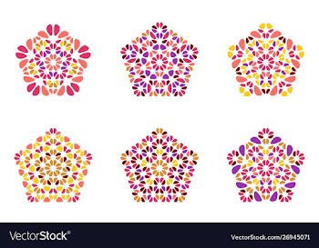 Abstract ornate gravel pentagon logo template set vector image