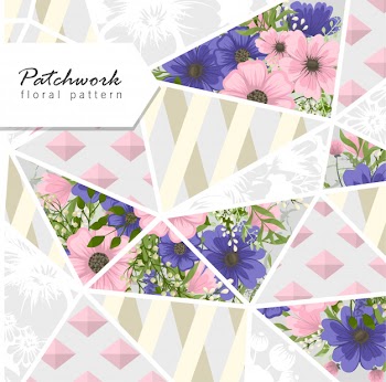 Abstract patchwork with flowers Free Vector