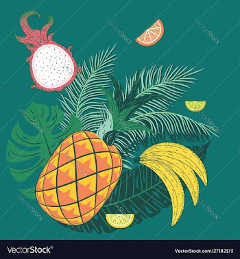 Abstract pineapple with exotic leaves vector image