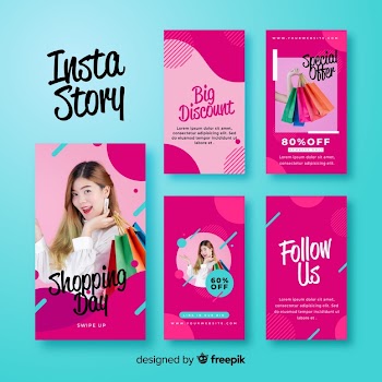 Abstract pink instagram stories template Free Vector