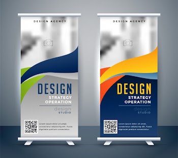Abstract roll up banner standee design Free Vector