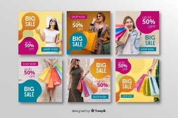Abstract sale instagram post collection with photo Free Vector