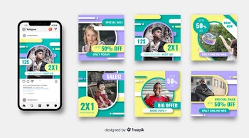 Abstract sale instagram post collection with photo Free Vector