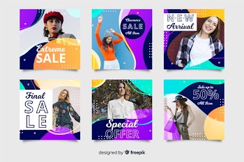 Abstract sale instagram post collection with photo Free Vector