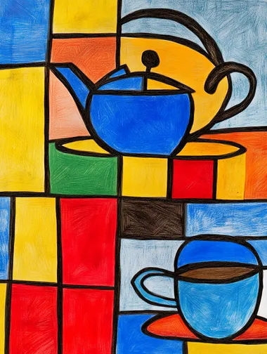 Abstract teapot and coffee cup artwork for modern living room decor Abstract teapot and coffee cup artwork for modern living room decor