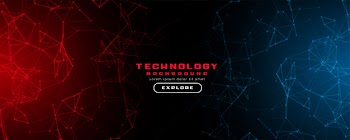 Abstract technology banner background with red and blue lights Free Vector