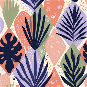 Abstract Tropical Leaves Pattern in Navy and Coral