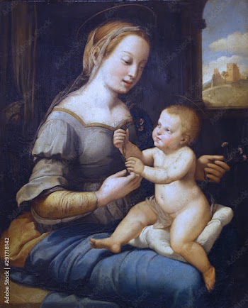 According Raffaelo Santi: Madonna with carnation