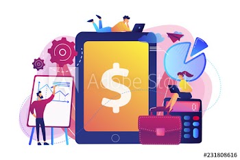 Accountants work with financial transactions software and tablet