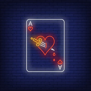 Ace of hearts with dagger playing card neon sign Free Vector