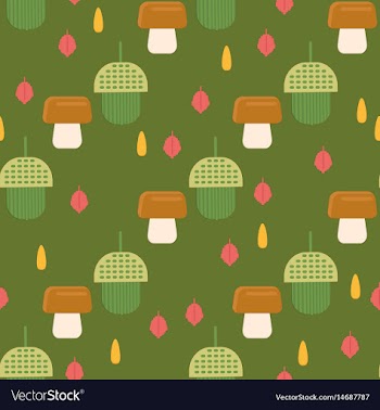 Acorn pattern with mushrooms background for web vector image