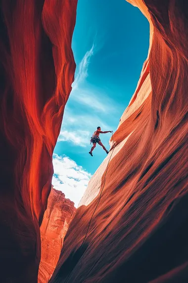 Action movie poster of a person cliff diving into slot canyons skyward