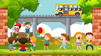 Active kids playing in outdoor scene Free Vector