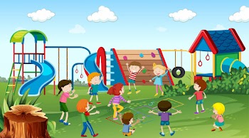 Active kids playing in outdoor scene Free Vector