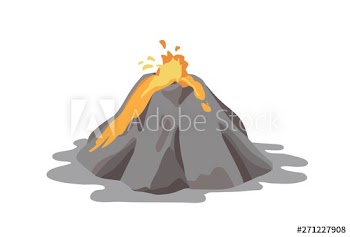 Active volcano erupting and ejecting lava fountain from crater isolated on white background