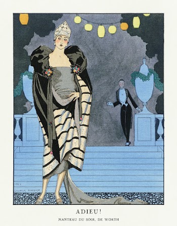 Adieu! / Manteau du soir, de Worth from Gazette du Bon Ton. Art &ndash; Modes & Frivolit&eacute;s: Evening Attire No. 4 Pl. 28 (1921) fashion illustration in high resolution by George Barbier. Original from The Rijksmuseum. Digitally enhanced by rawpixel.