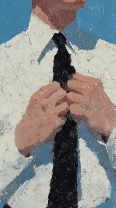 Adjusting a Black Tie: Minimalist Oil Painting Adjusting a Black Tie: Minimalist Oil Painting