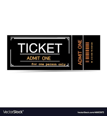 admit one ticket isolated white background