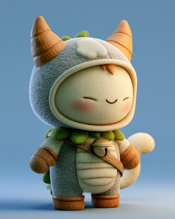 Adorable 3D Render of a Fantasy Cat Mascot Toy