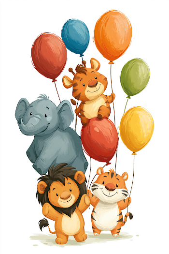 Adorable Animals with Balloons for Nursery Wall Art