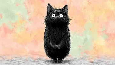 Adorable Anime Style Black Cat with Big Eyes