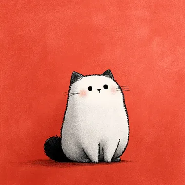 Adorable Cartoon Cat on Red Background