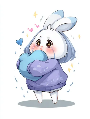 Adorable Chibi Bunny with Heart Pillow Adorable Chibi Bunny with Heart Pillow