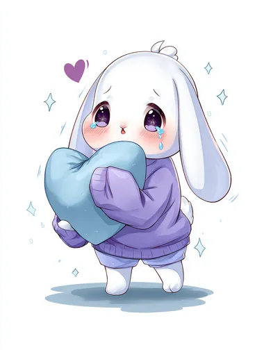 Adorable Chibi Bunny with Heart Pillow Adorable Chibi Bunny with Heart Pillow