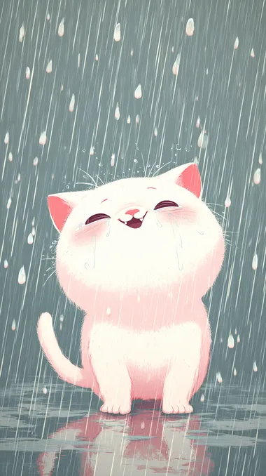 Adorable Crying Kitten Cartoon in the Rain Adorable Crying Kitten Cartoon in the Rain