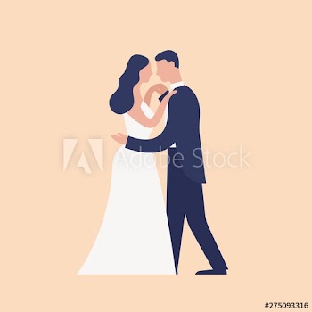 Adorable dancing newlyweds isolated on light background