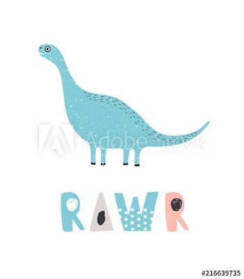 Adorable dinosaur and RAWR inscription isolated on white background