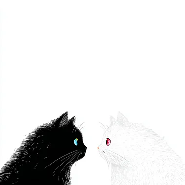 Adorable Face-off: Black Cat and White Cat Cartoon Illustration Adorable Face-off: Black Cat and White Cat Cartoon Illustration