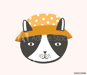 Adorable face or head of cat wearing bucket hat